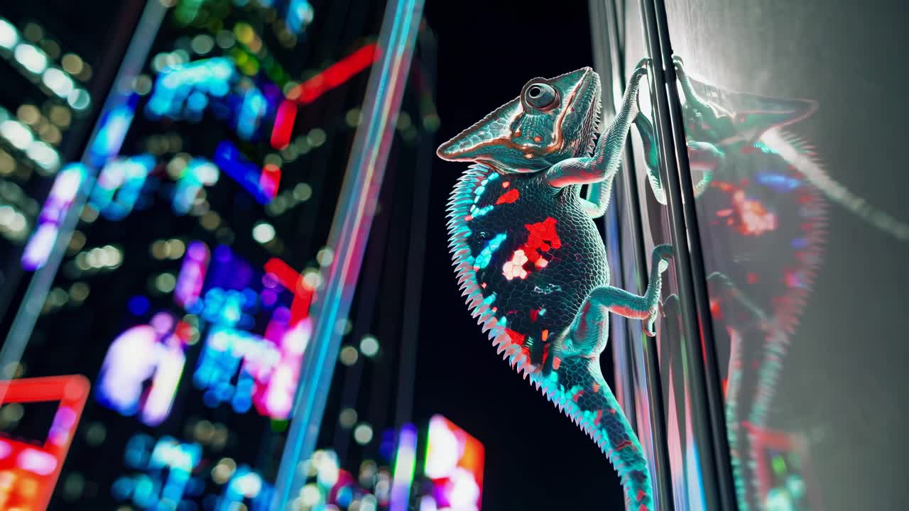 Chameleon in a Futuristic City at Night