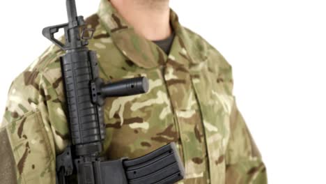 Soldier-doing-march-past-on-white-background