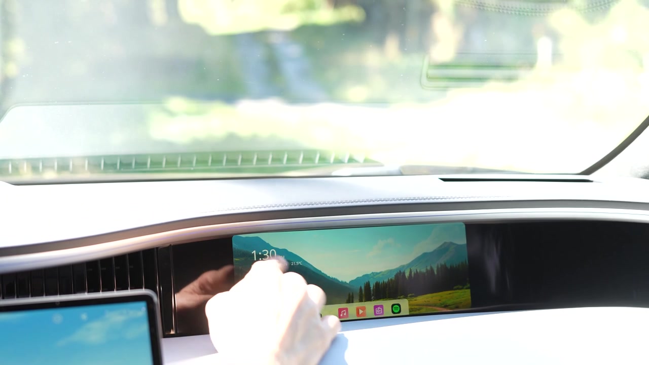 Luxury electric vehicle Avatr 11 digital screen interface with modern design and smooth graphics. Perfect for high-tech content, future transportation, and automotive marketing.