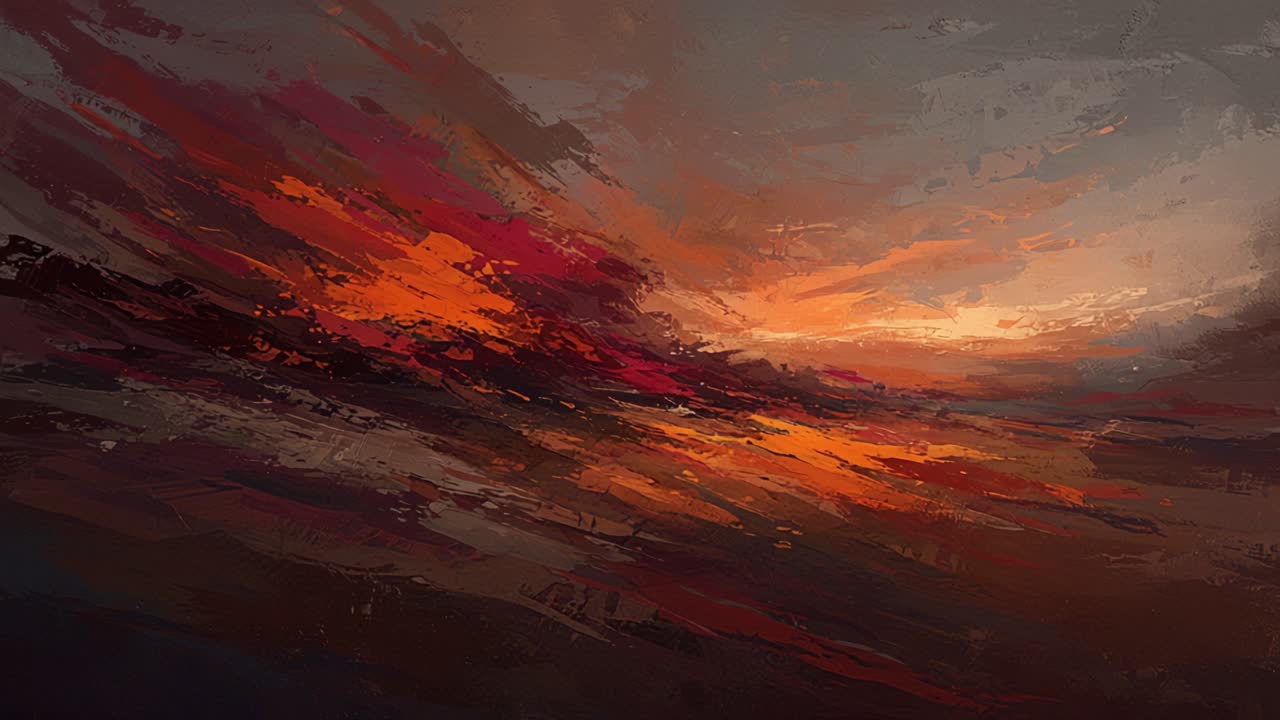 Un coucher de soleil abstrait éclatant : capturer la danse des couleurs chaudes et des coups de pinceau délicats dans un paysage magnifiquement texturé