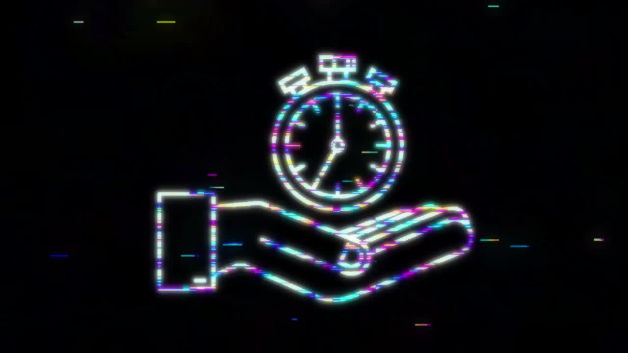 glitch temporizador en la mano. icono con temporizador. concepto de negocio. reloj, icono de tiempo, reloj. gráfico de movimiento.