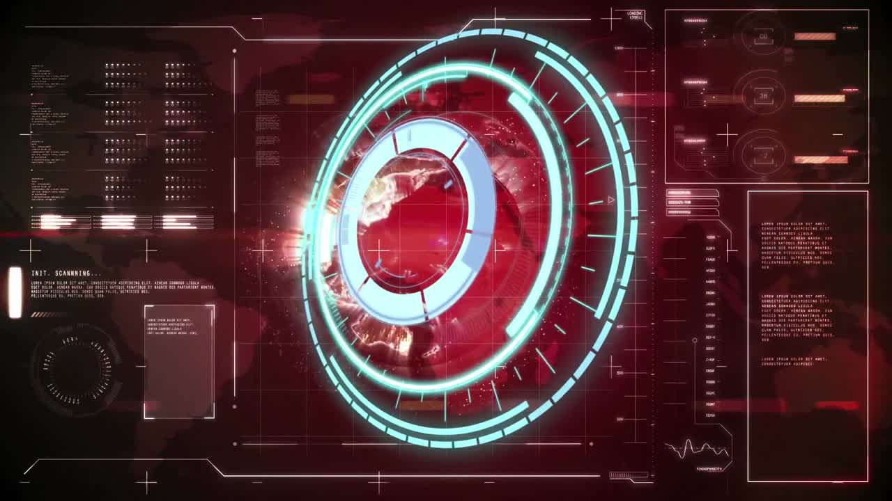 animación de cerradura de caja fuerte giratoria sobre el procesamiento de datos sobre fondo rojo