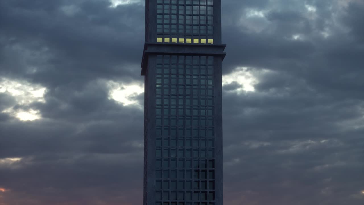 hermosa fachada de rascacielos abstracto moviéndose en bucle sin costuras con reflejos del cielo