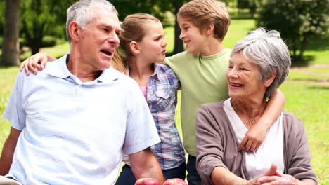 Abuelos-Haciendo-Un-Picnic-Con-Sus-Nietos