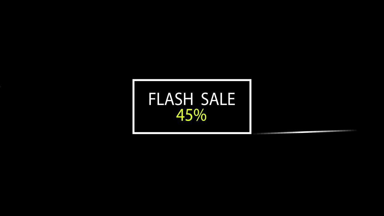 black screen, flash sale text animation forty five percent
