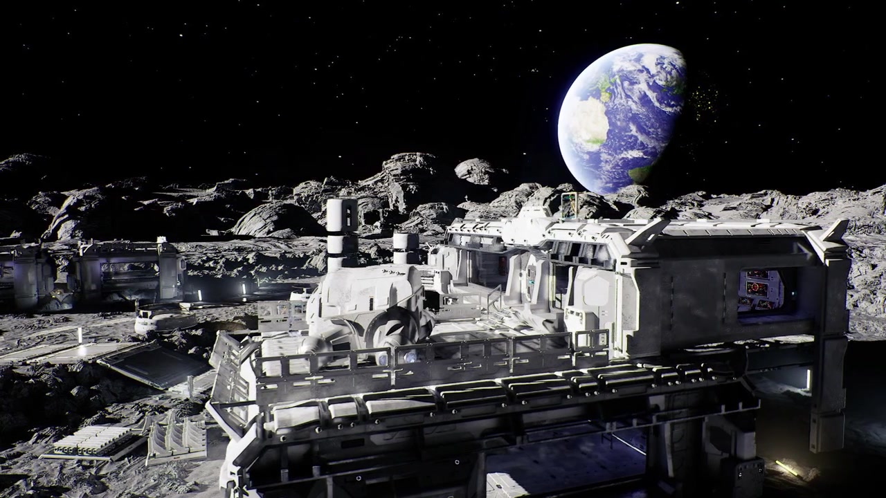 Energy production plant on moon with solar panels and thermal radiators