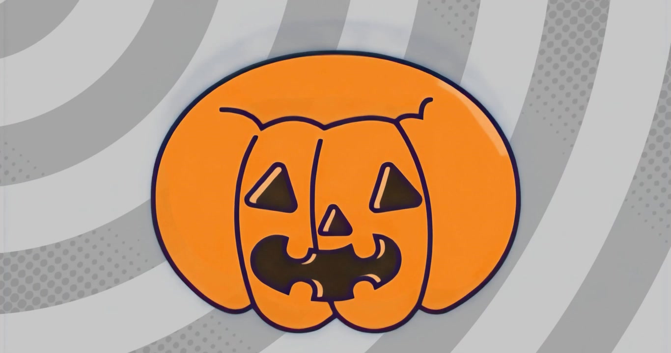Afspilning igangsætter græskarlygte, der forbliver statisk over en hvirvlende grå baggrund til Halloween-design.