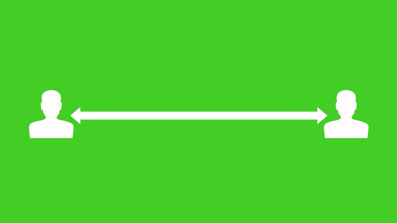 사회적 거리를 지키는 표지판 - 녹색 화면 배경에 사회적 거리를 유지하는 애니메이션 만화 표지판