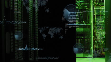animation of data processing against computer server room