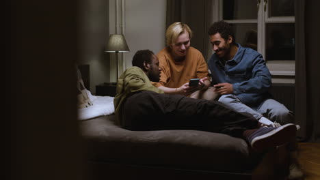 meeting of male friends in an apartment