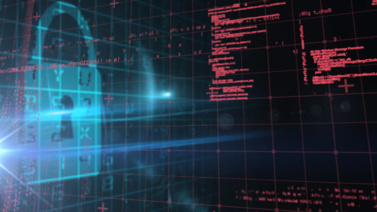 vídeo del candado y la interfaz digital sobre un fondo oscuro