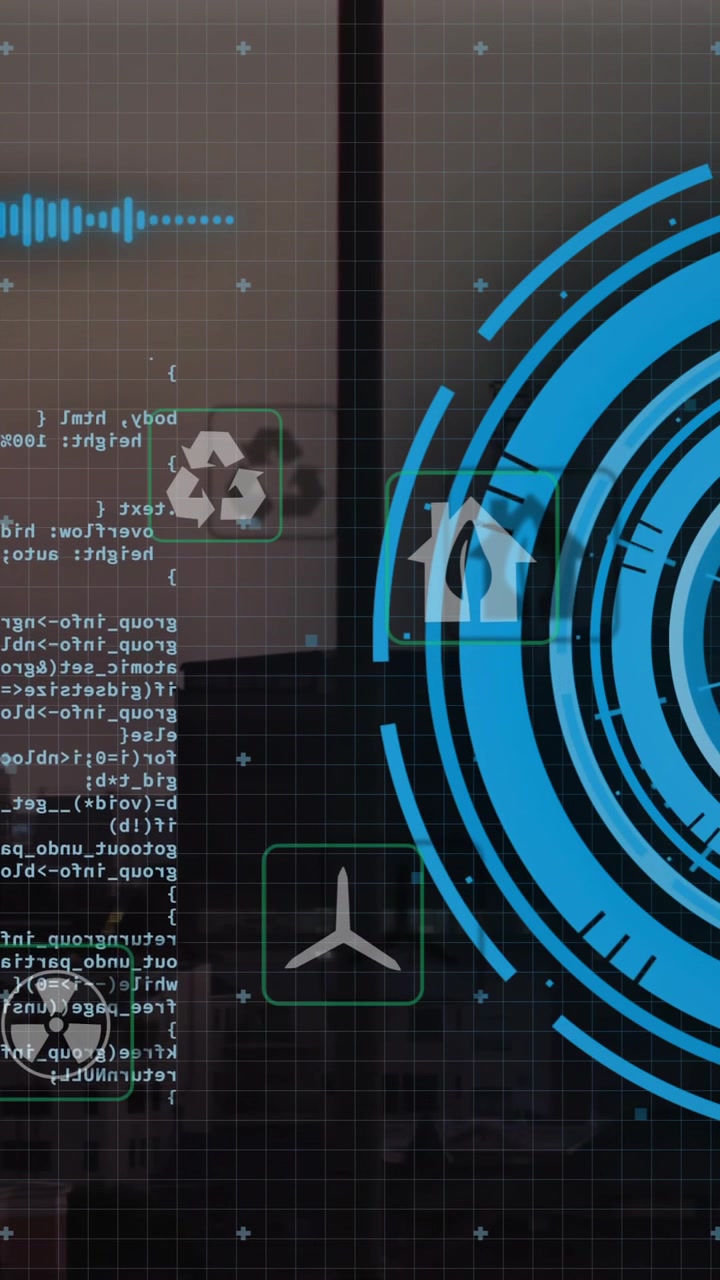 Animation of data processing and scope scanning over cityscape