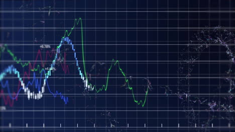 Animation-Der-Finanzdatenverarbeitung-über-Raster-Auf-Dunklem-Hintergrund