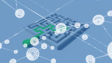 Animation of network of connections over 3d maze