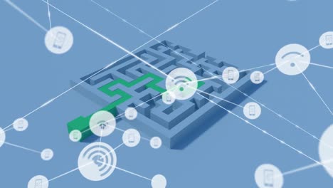 animation of network of connections over 3d maze