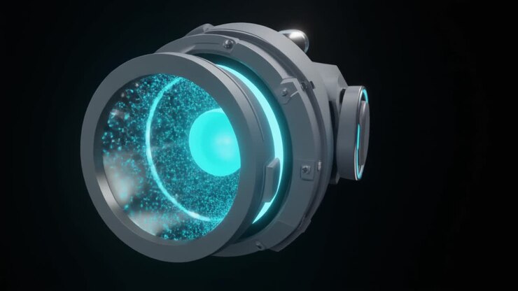 Futuristisk sci-fi-enhed med glødende blå energikerne