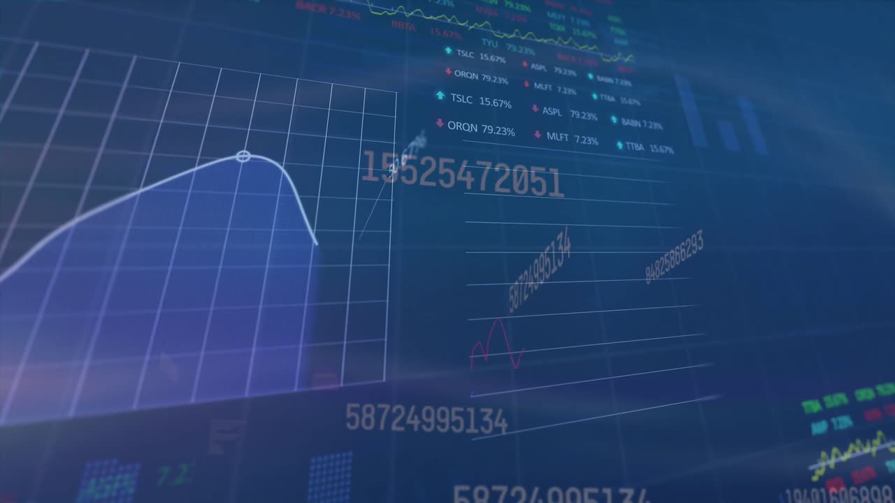 animación del procesamiento de datos financieros sobre un fondo azul