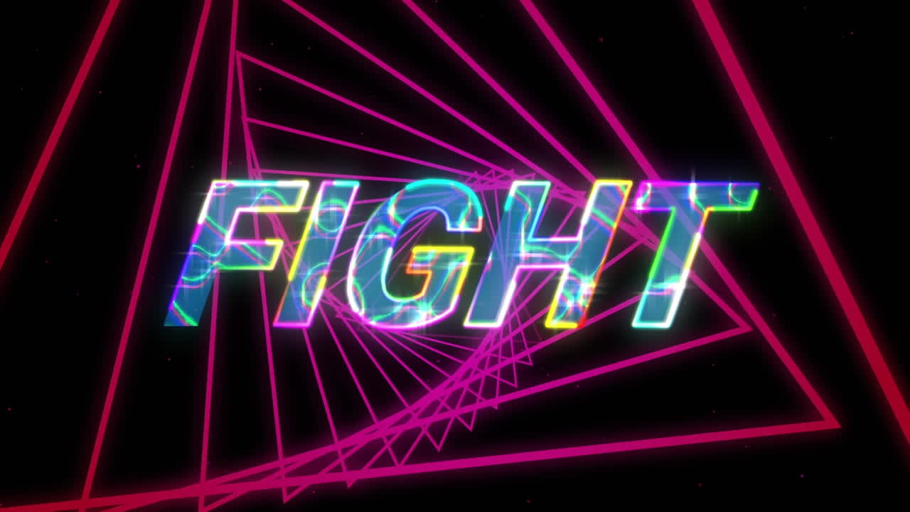 검은 바탕에 네온 터널 위의 싸움 텍스트의 애니메이션