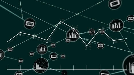 animación de la red de conexiones con iconos y procesamiento de datos