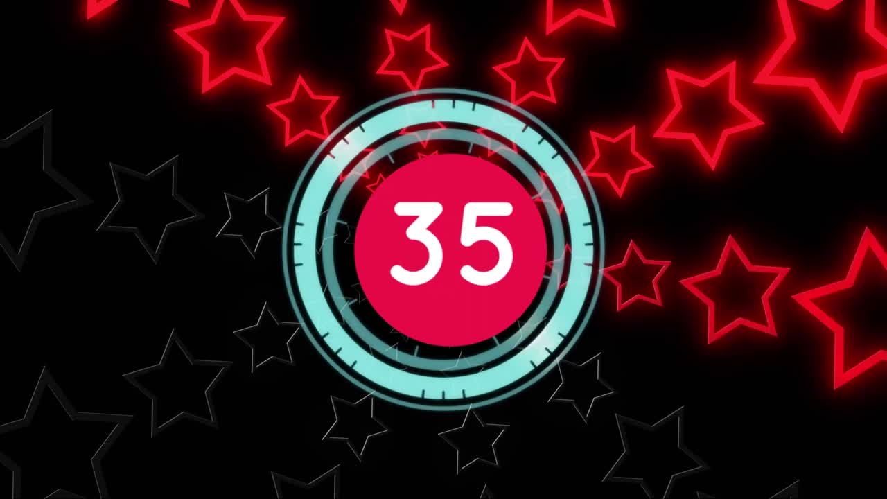 animación del reloj con número creciente y estrellas en los colores de la bandera estadounidense