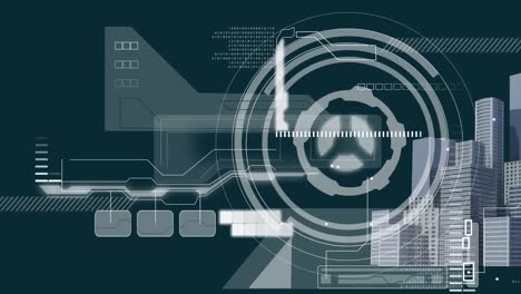 Animation-Des-Umfangs-Und-Der-Datenverarbeitung-über-Dem-Stadtbild