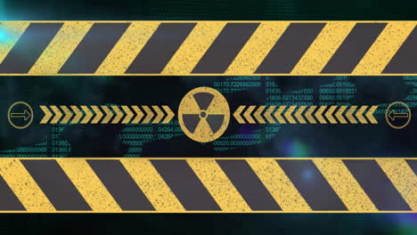 Animation of data processing and radioactive symbol over black background