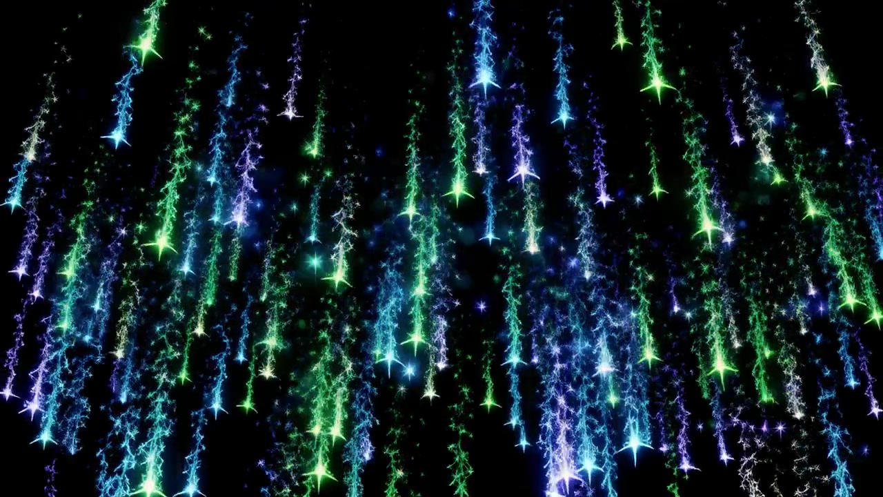 Animazione astratta di stelle cadenti luminose blu e verdi