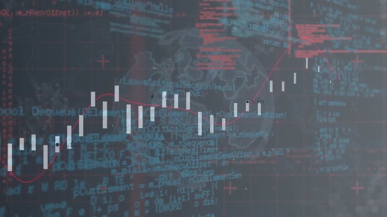 Animation of digital data processing on dark background