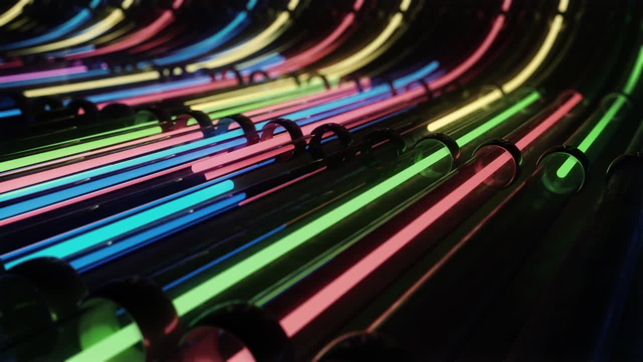 파이프를 통과하는 vj 루프 네온 라인