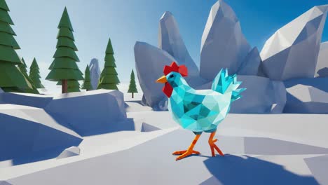 low poly chicken in winter scene