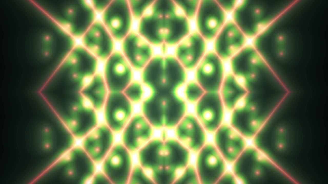 Abstract Geometric Light Patterns Pulsing in Green and Gold