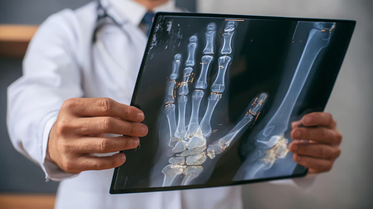 A Medical Professional Analyzing X-Ray Images of a Human Hand to Diagnose Potential Injuries or Conditions for Effective Treatment and Care