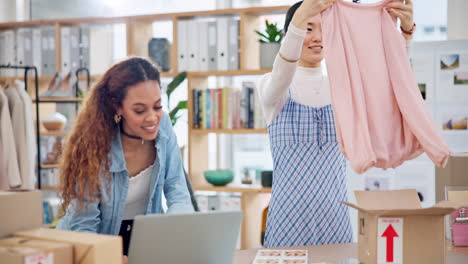 laptop, small business and a team packing an order