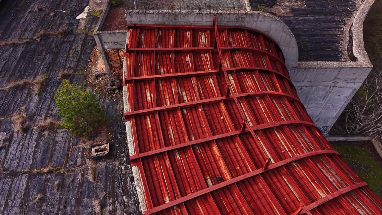 Abandoned rooftop with moss and nature reclaiming urban space