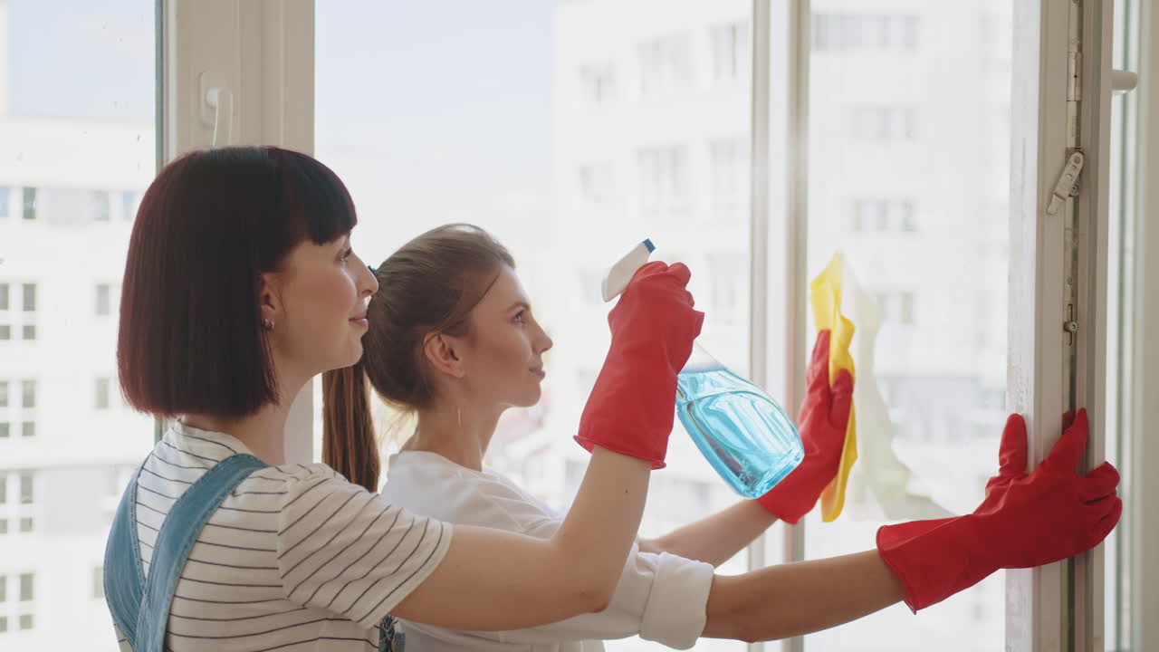 창문을 청소하는 여성