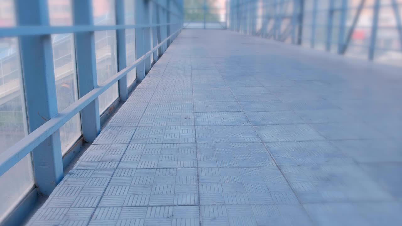 cruce peatonal elevado desde el interior. pasaje seguro a través de la carretera.