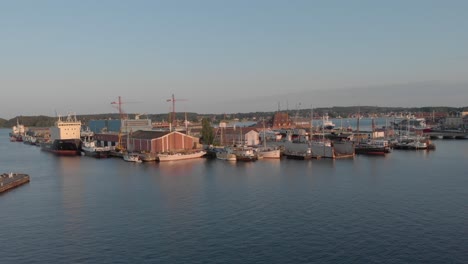Drone-footage-of-a-marine-in-Svendborg,-Denmark
