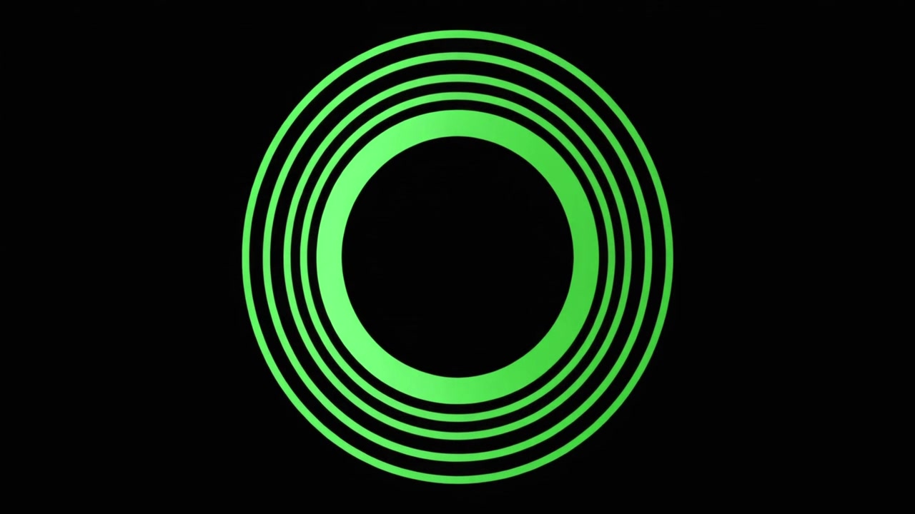Animated Green Concentric Circles Expanding on Black Background