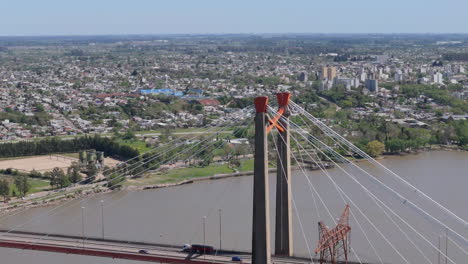 aerial view of pillars in structure of cable-stayed bridge. zárate-brazo largo bridge. buenos aires, argentina.