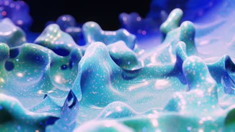 smooth abstract animation of liquid gradient green blue in 4k. bright glossy paint surface as abstract looped festive background. glitters on viscous liquid with 3d splashes on surface like drops.