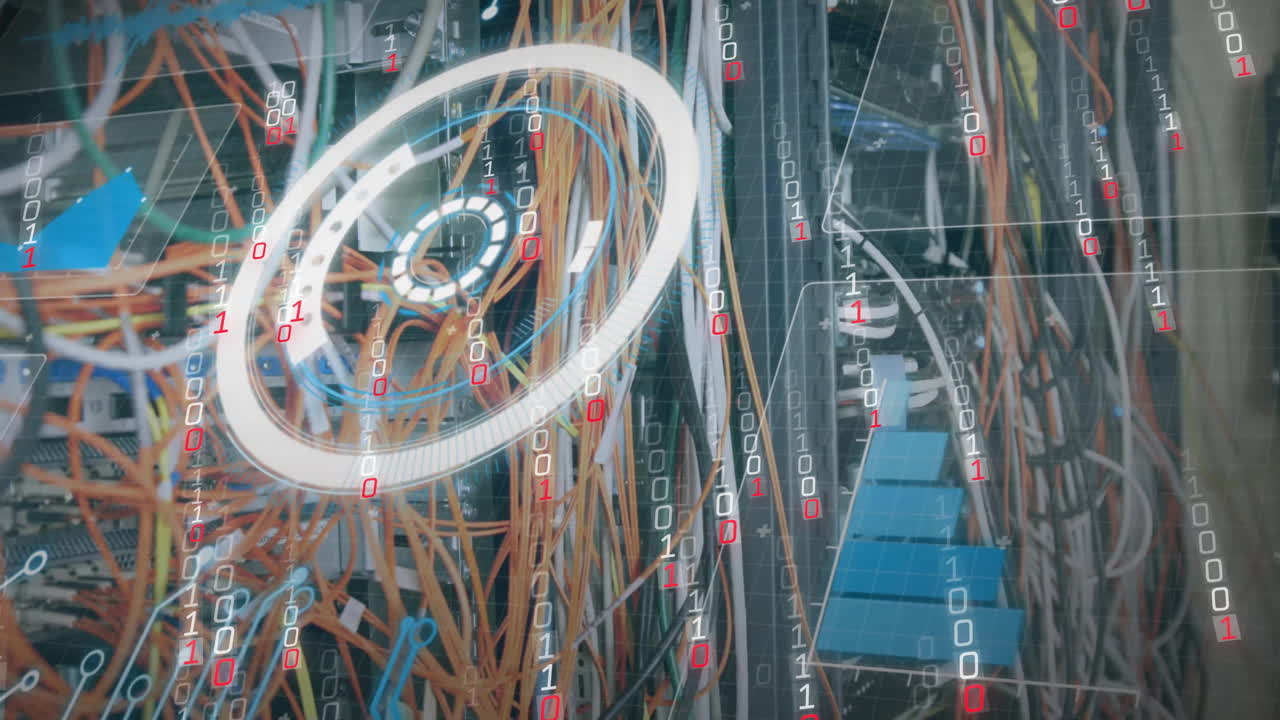 컴퓨터 서버를 통해 디지털 데이터 처리의 애니메이션