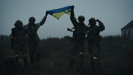 ukrainian soldiers celebrating a victory