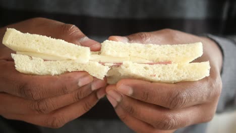 open-faced sandwich held in hands