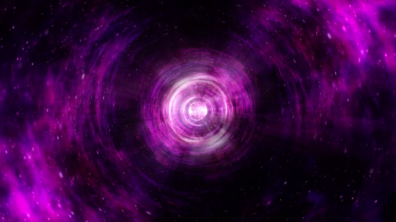 Abstract 3D art space exploration through colorful pink purple wormhole vortex. 4K Sci-Fi seamless loop hyperspace tunnel interstellar travel concept. Science fiction fantasy worm hole tunnel flight.