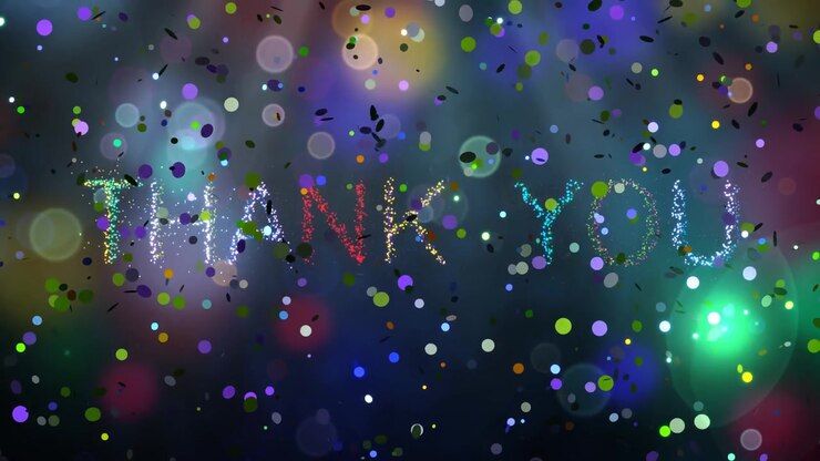 A vibrant animated "thank you" message shimmers through a shower of festive confetti, creating a joyful, seamless celebration
