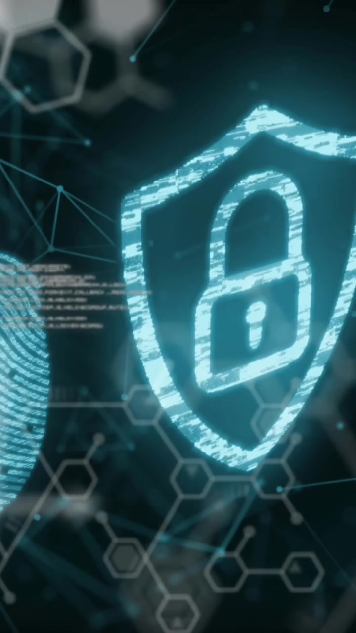 Animazione di impronta digitale biometrica e lucchetto di sicurezza online su elaborazione dati