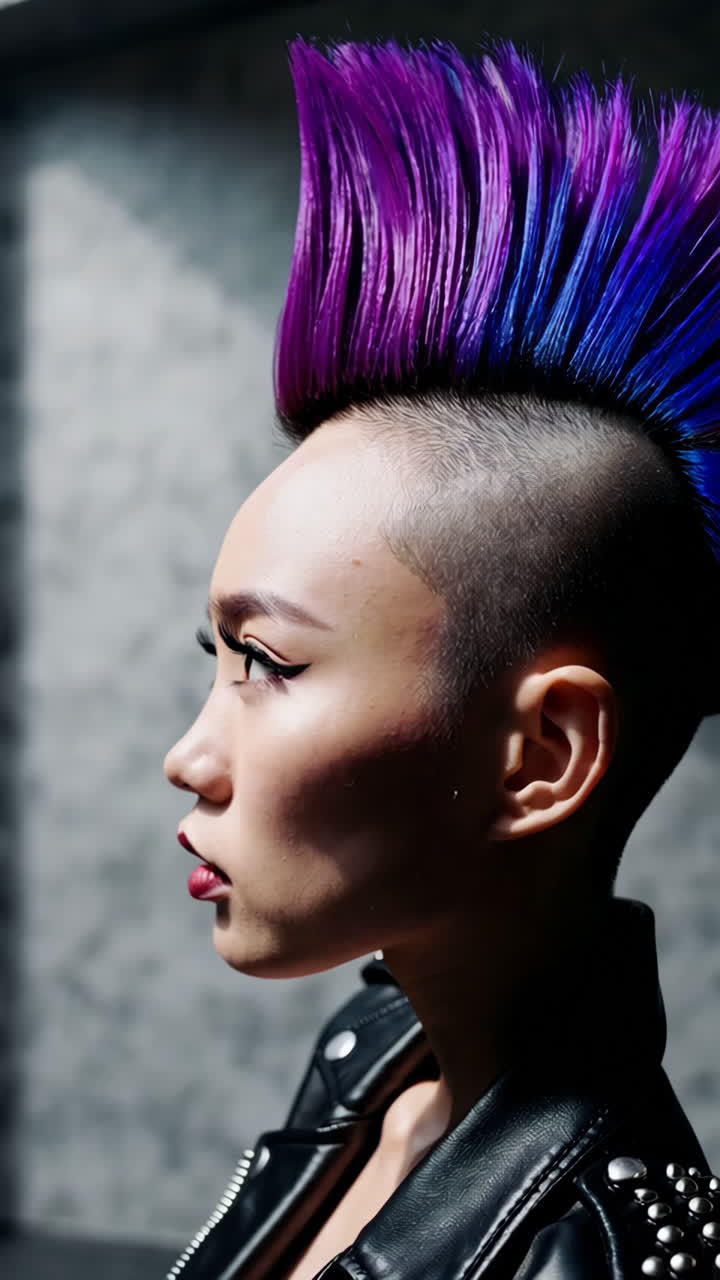 Woman with Purple and Blue Mohawk Hair