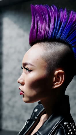 woman with purple and blue mohawk hair