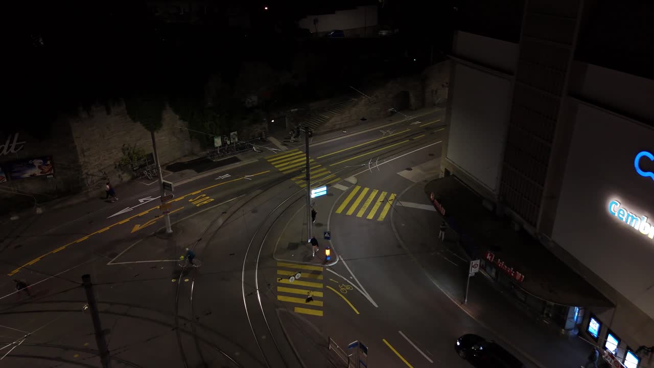 downtown Zurich, Switzerland transportation hub late night