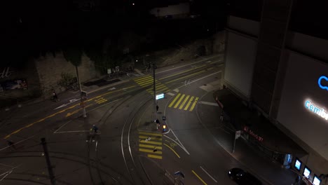 downtown zurich, switzerland transportation hub late night